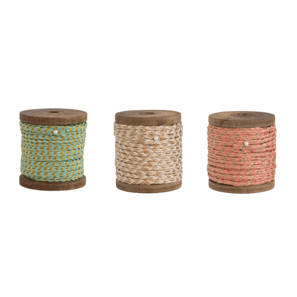 10 Yard Cotton Cord w  Gold Metallic Thread on Wood Spool - 3 Color Options Online Sale